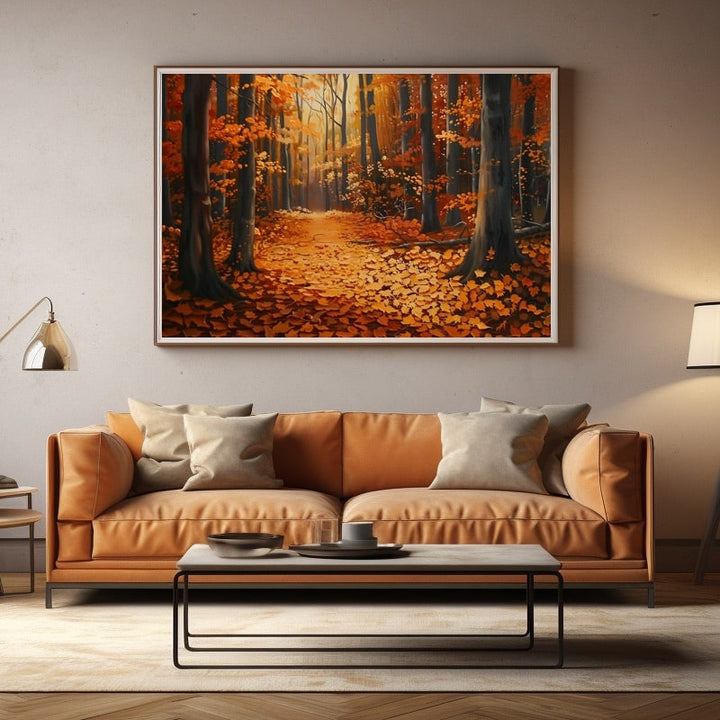 Peinture Chemin de Forêt Flamboyante, art mural décoration nature