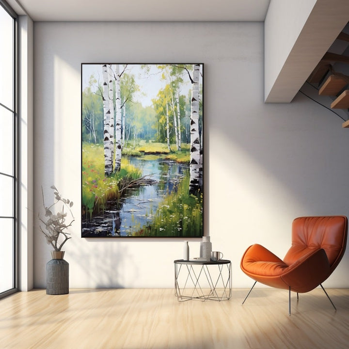 Peinture Forêt de Bouleaux, art mural décoration nature