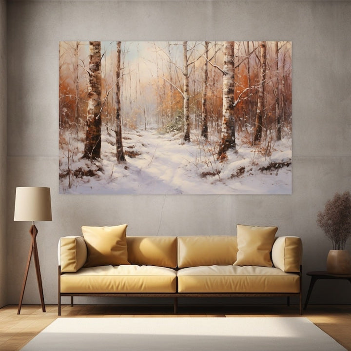 Peinture Forêt Hiver, art mural décoration nature