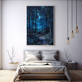 Peinture Forêt Nuit, art mural décoration nature