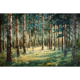 Peinture Sapins en Forêt Ensoleillée, art mural décoration nature