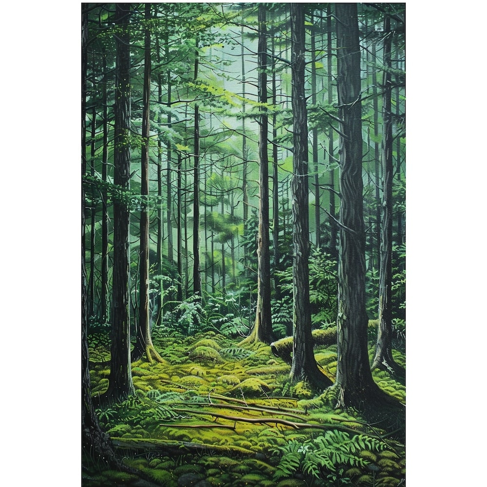 Peinture Forêt de Sapin, art mural décoration nature
