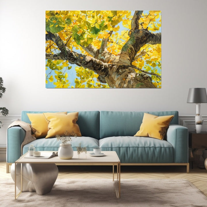 Peinture Ginkgo Biloba, art mural décoration nature