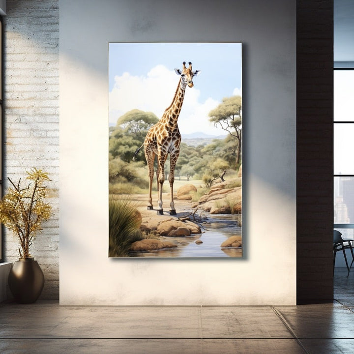 Peinture Girafe Aquarelle, art mural décoration nature