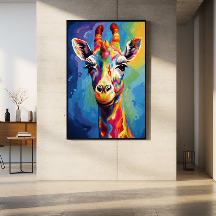 Peinture Girafe Multicolore, art mural décoration nature