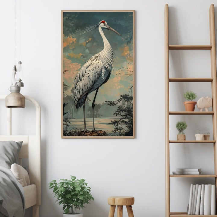 Peinture Grue, art mural décoration nature