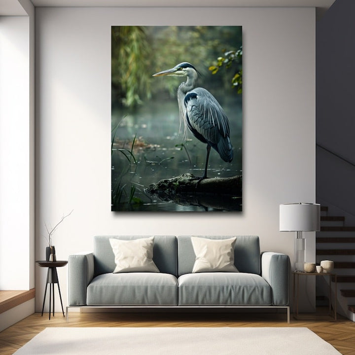 Peinture Héron, art mural décoration nature
