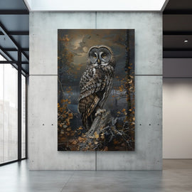 Peinture Hibou Forêt Automnale, art mural décoration nature