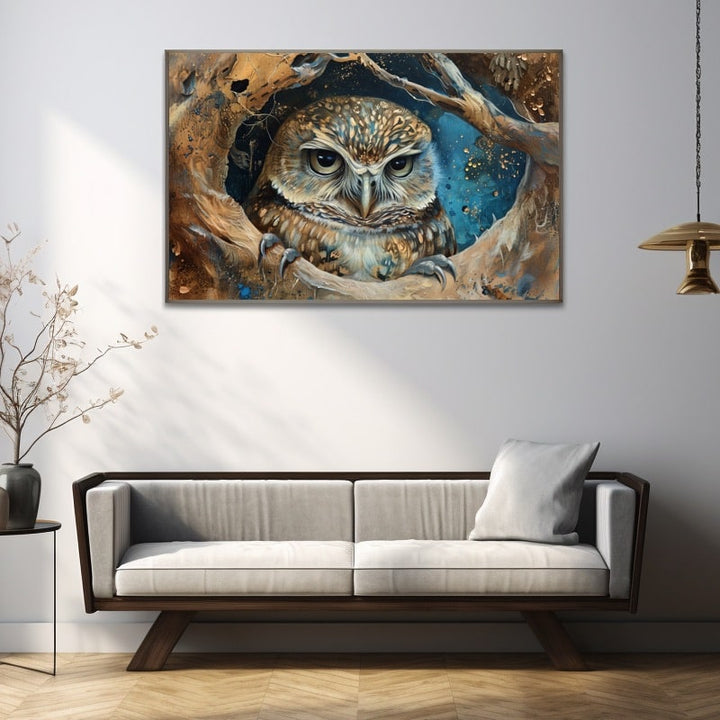 Peinture Hibou Chouette, art mural décoration nature