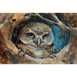 Peinture Hibou Chouette, art mural décoration nature, vue 2