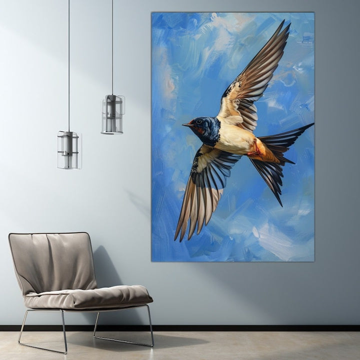 Peinture Hirondelle, art mural décoration nature