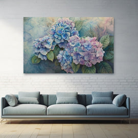 Peinture Hortensia, art mural décoration nature