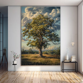 Peinture à l'Huile Arbre dans un Champ d'Été, art mural décoration nature