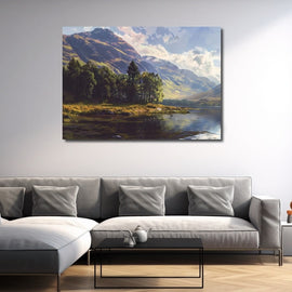 Peinture à l'Huile Paysage de Montagne et Lac, art mural décoration nature