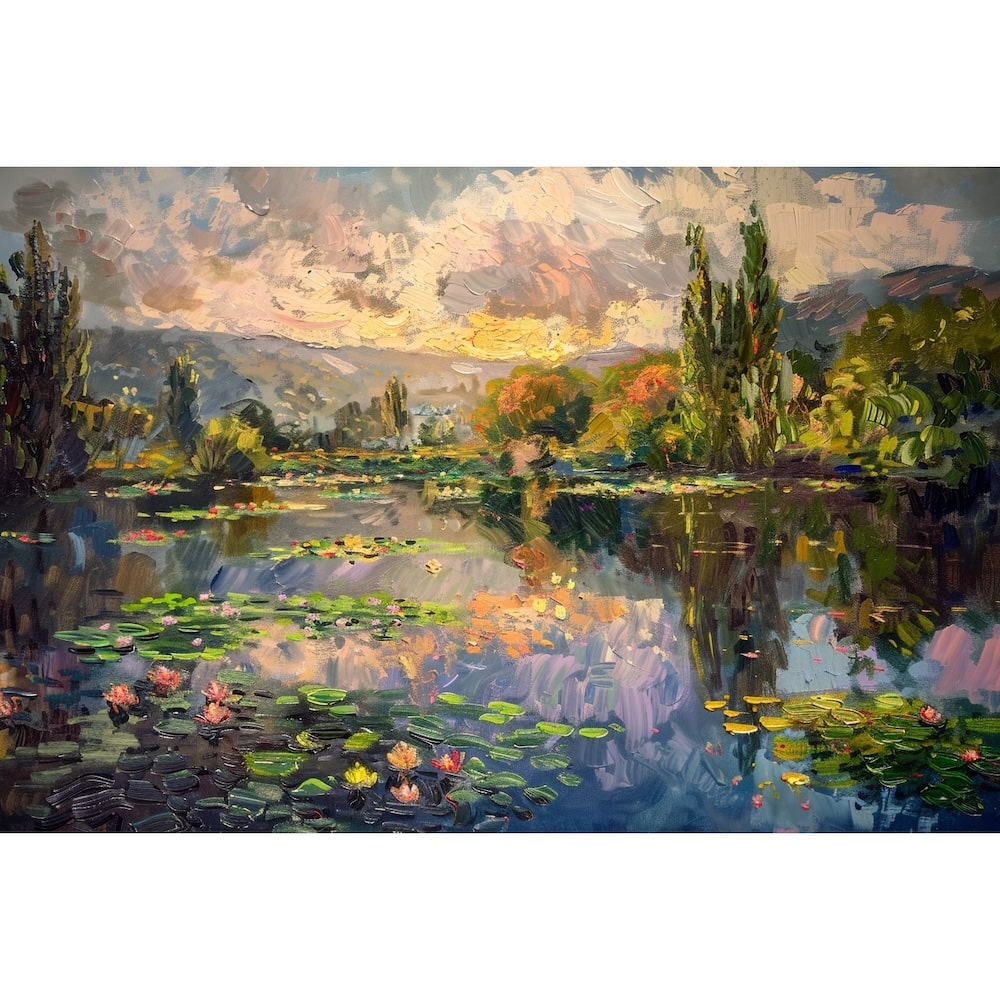 Peinture Impressionniste de Paysage Avec Rivière