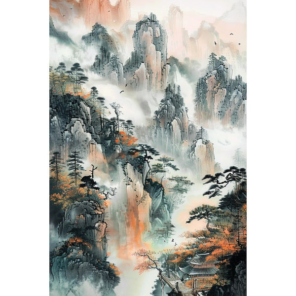 Peinture Japonaise Montagne, art mural décoration nature