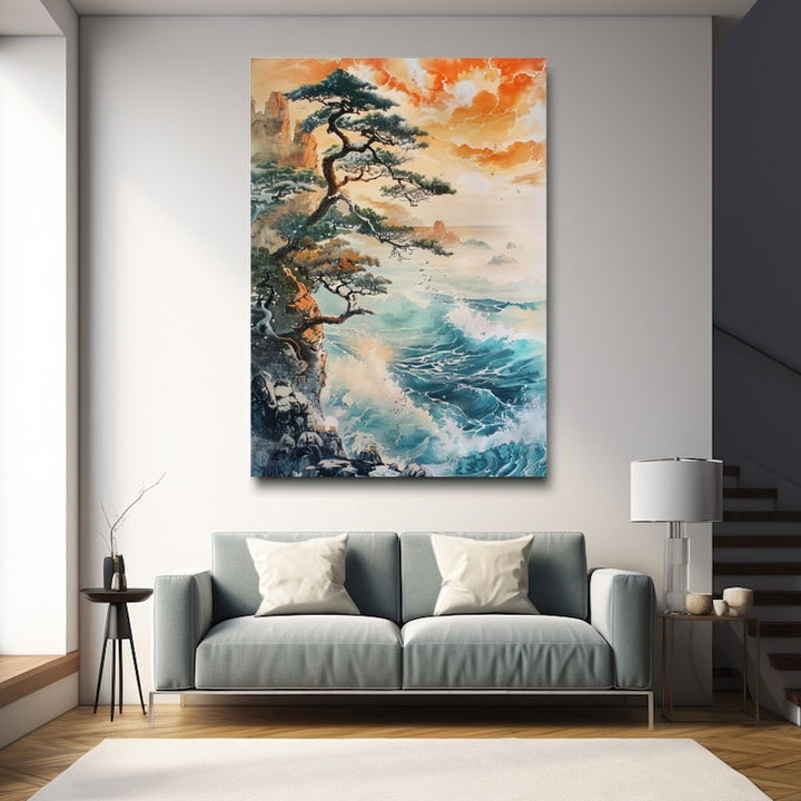 Peinture Japonaise Mer, art mural décoration nature