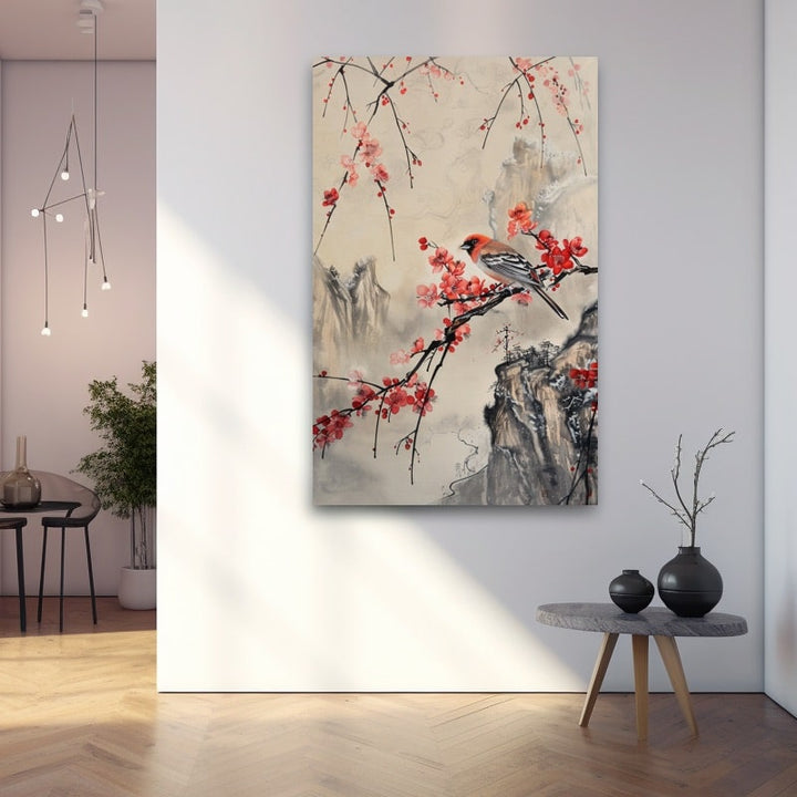 Peinture Japonaise Oiseau, art mural décoration nature