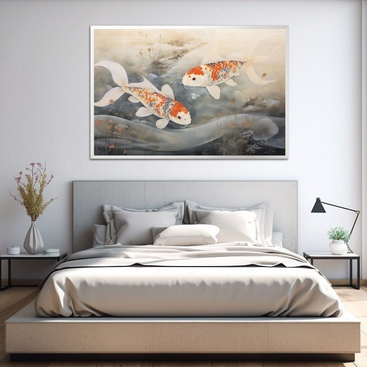Peinture Japonaise Poisson, art mural décoration nature