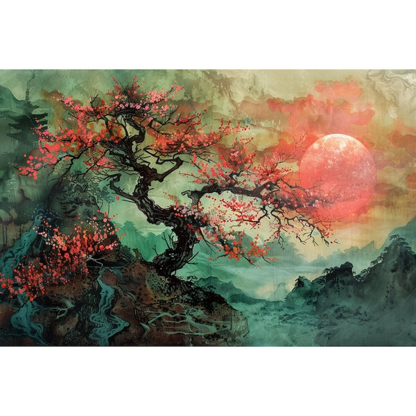 Peinture Japonaise Arbre, art mural décoration nature