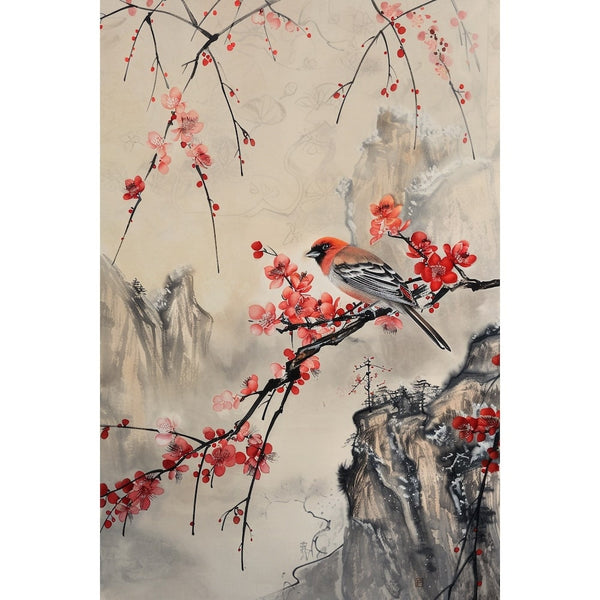 Peinture Japonaise Oiseau, art mural décoration nature, vue 2