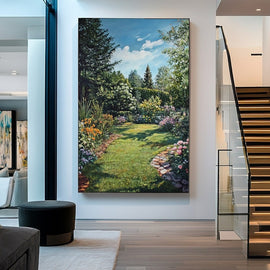 Peinture Jardin aux Massifs Fleuris, art mural décoration nature