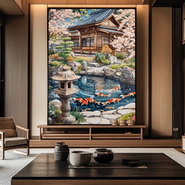 Peinture Jardin Japonais, art mural décoration nature