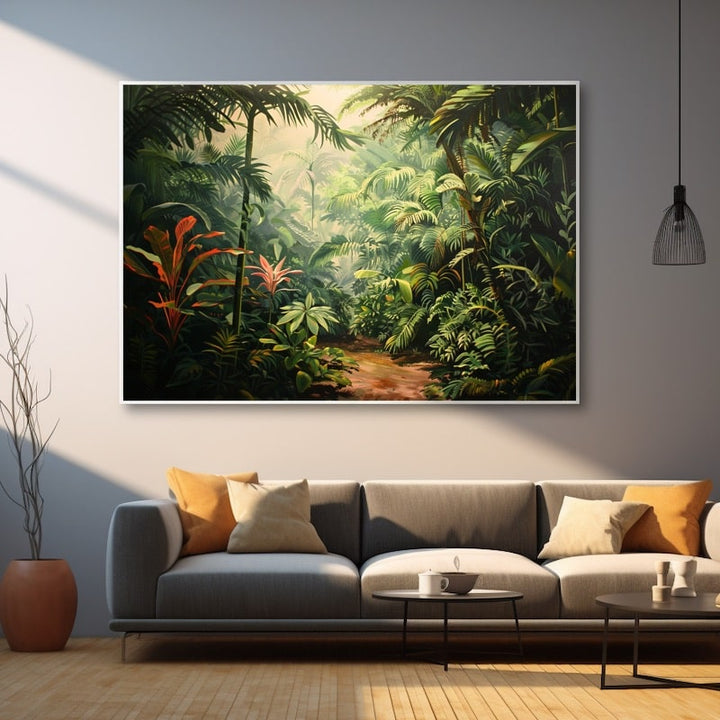 Peinture Jungle Sentier dans la Forêt, art mural décoration nature