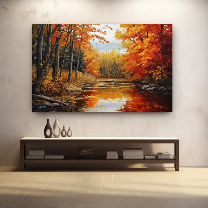 Peinture Rivière d'Automne, art mural décoration nature