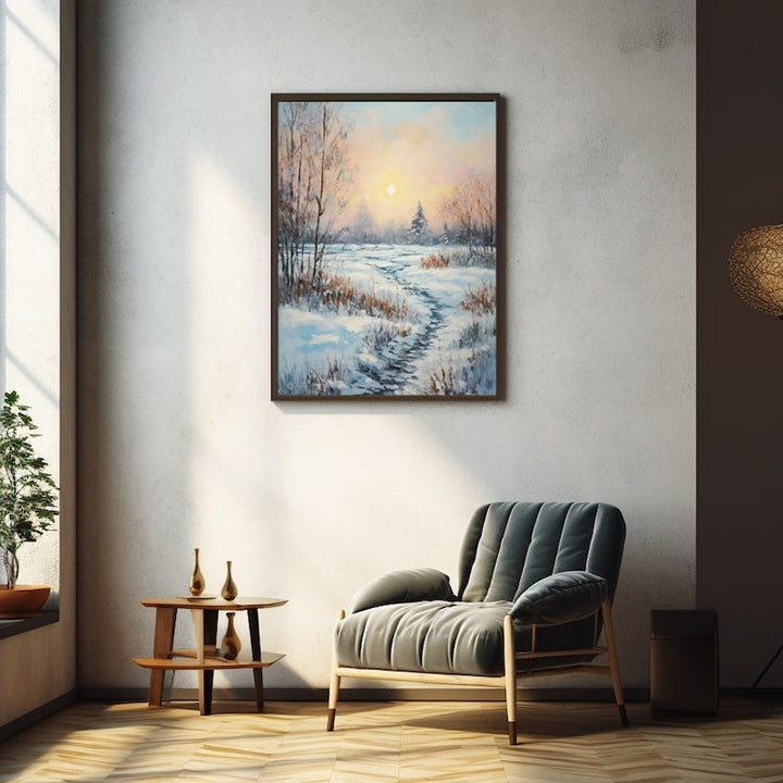Peinture Campagne sous la Neige, art mural décoration nature