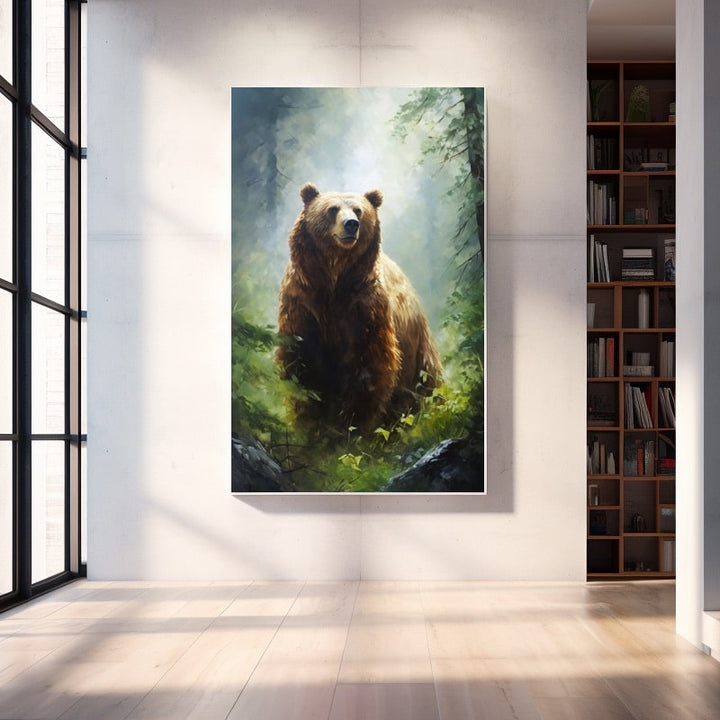 Peinture Ours en Forêt, art mural décoration nature
