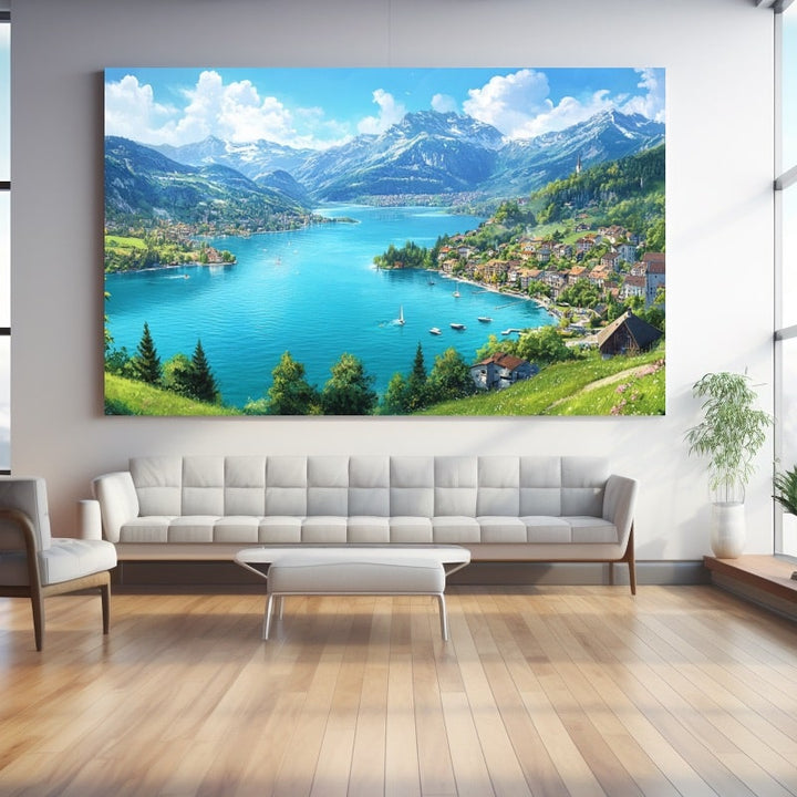 Peinture Lac Annecy, art mural décoration nature
