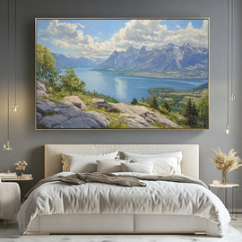 Peinture Lac Leman, art mural décoration nature