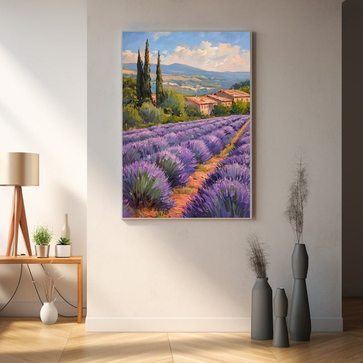 Peinture Lavande Provence, art mural décoration nature