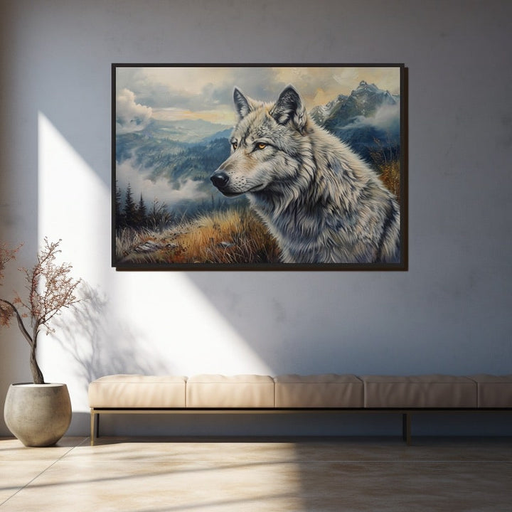 Peinture Loup en Montagne, art mural décoration nature
