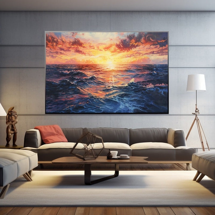 Peinture Lever de Soleil sur la Mer, art mural décoration nature