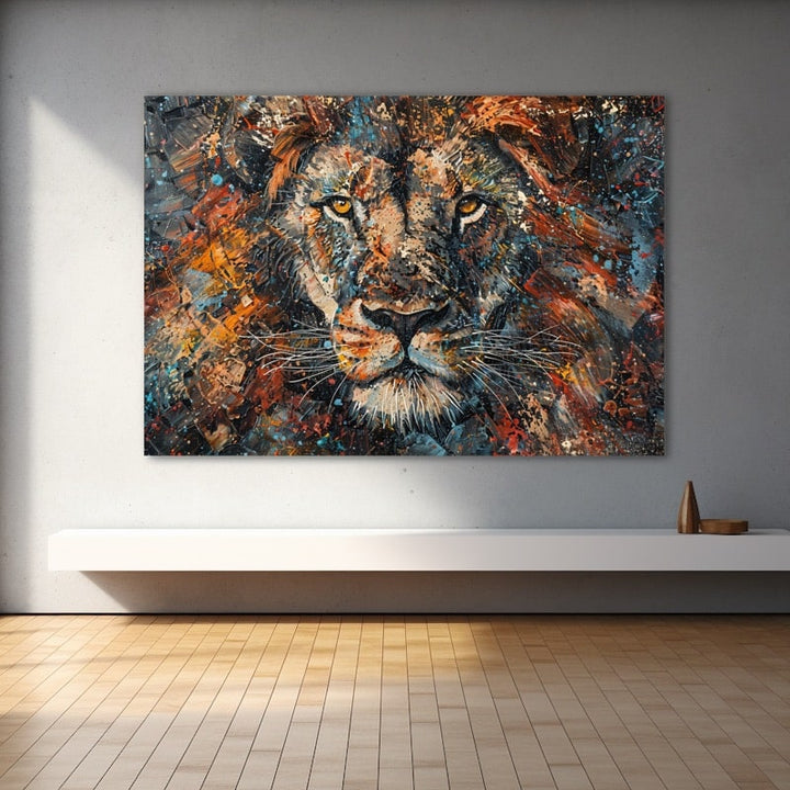 Peinture Lion Abstrait, art mural décoration nature