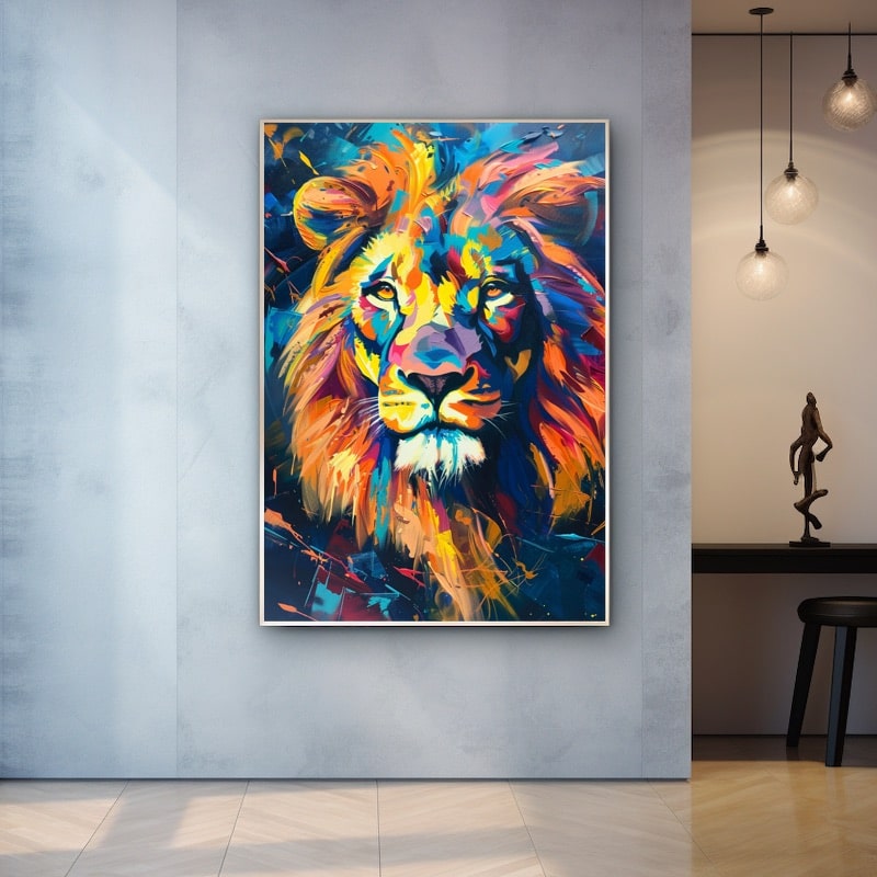 Peinture Lion Coloré, art mural décoration nature