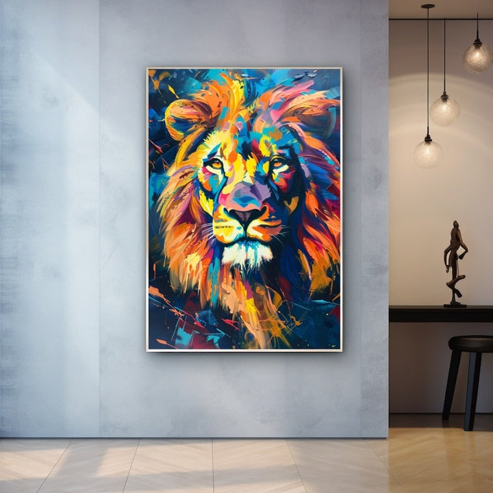 Peinture Lion Coloré, art mural décoration nature