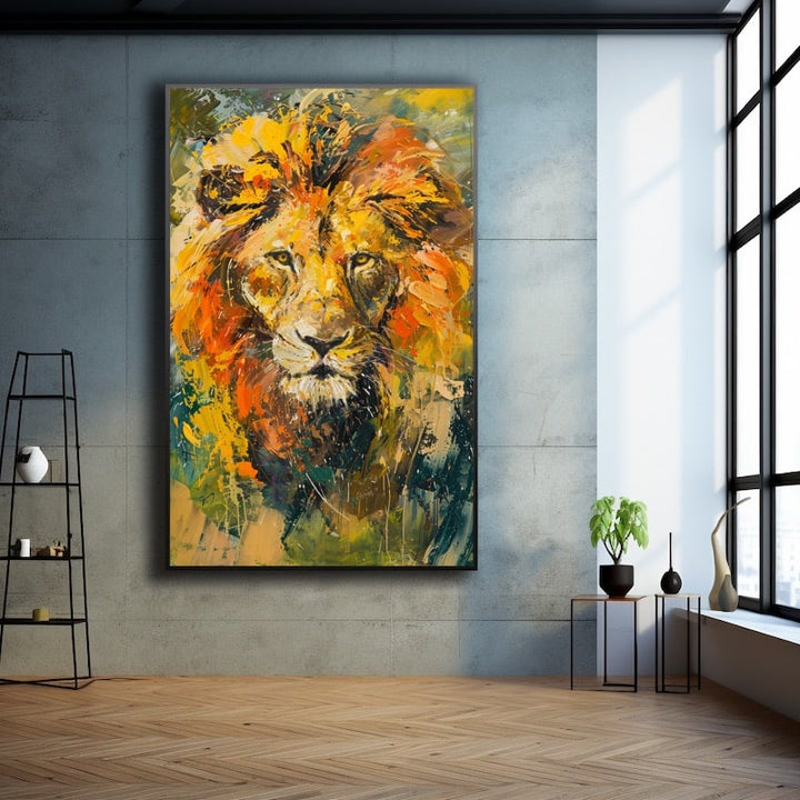 Peinture Lion Couleur, art mural décoration nature