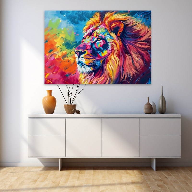Peinture Lion Multicolore, art mural décoration nature