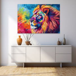 Peinture Lion Multicolore, art mural décoration nature
