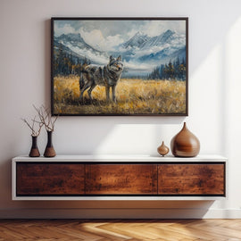 Peinture Loup dans la Prairie, art mural décoration nature