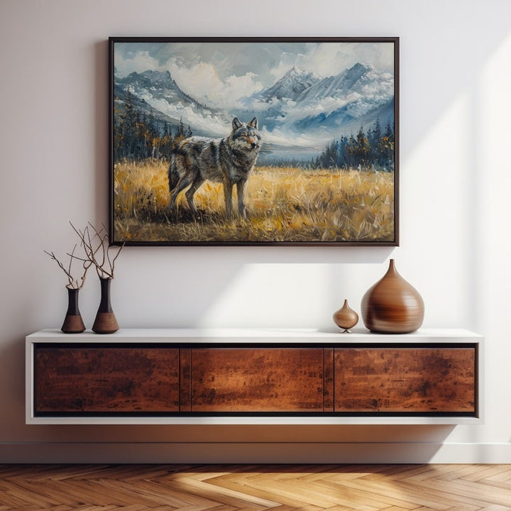 Peinture Loup dans la Prairie, art mural décoration nature