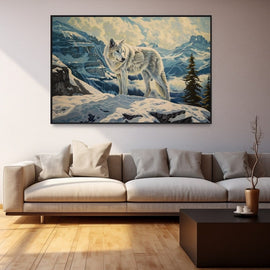 Peinture Loup Blanc dans la Neige, art mural décoration nature
