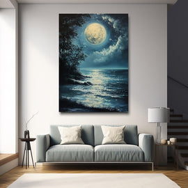 Peinture Lune Cendrée, art mural décoration nature