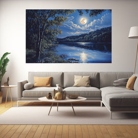 Peinture Lune Nuit, art mural décoration nature