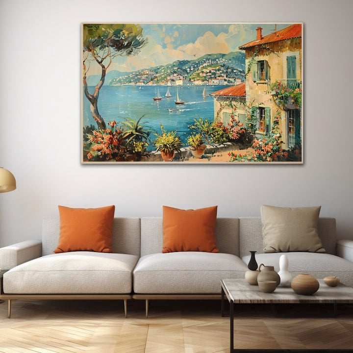 Peinture Maison Bord de Mer, art mural décoration nature
