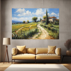 Peinture Maison Campagne Cyprès et Pré Toscan