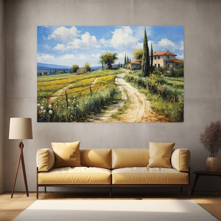 Peinture Maison Campagne Cyprès et Pré Toscan